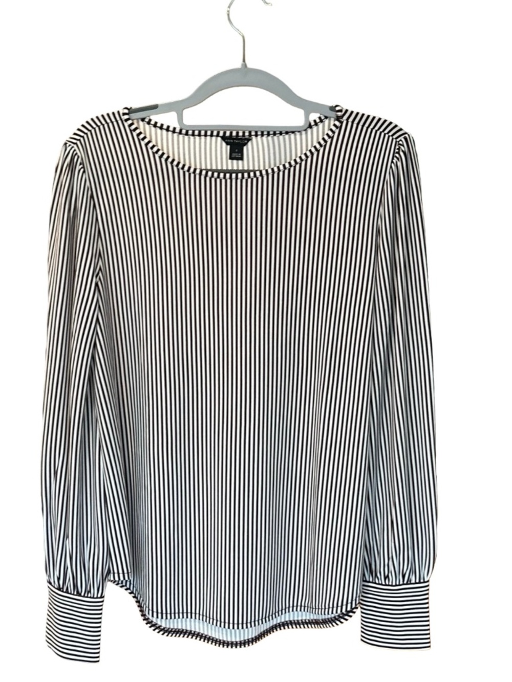 Ann Taylor Long Sleeve Pullover Blouse Pinstripes Red-Maroon/White Small